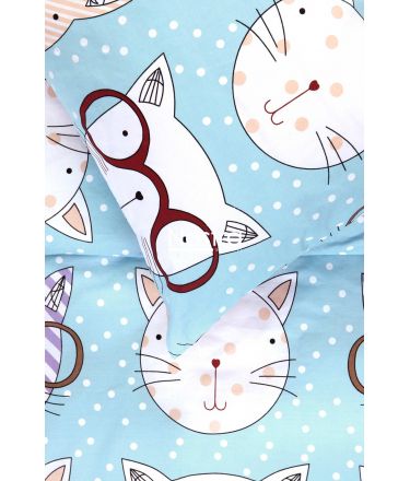 Bērnu katūna gultas veļa SMART CATS 10-0617-LIGHT BLUE 100x145, 40x60, 107x150 cm