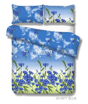 Polycotton bedding set FLOWERS 20-0977-BLUE 140x200, 50x70 cm