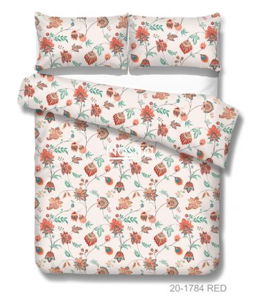 Polycotton bedding set FLOWERS 20-1784-RED