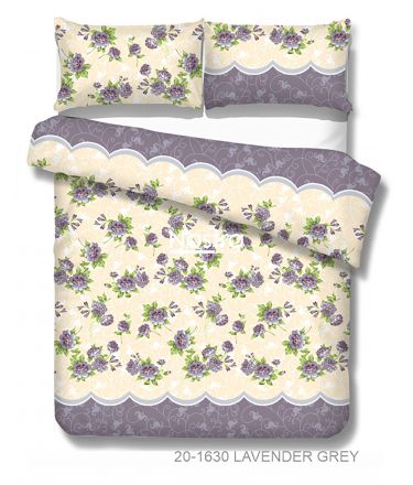 Polycotton bedding set FLOWERS 20-1630-LAVENDER GREY