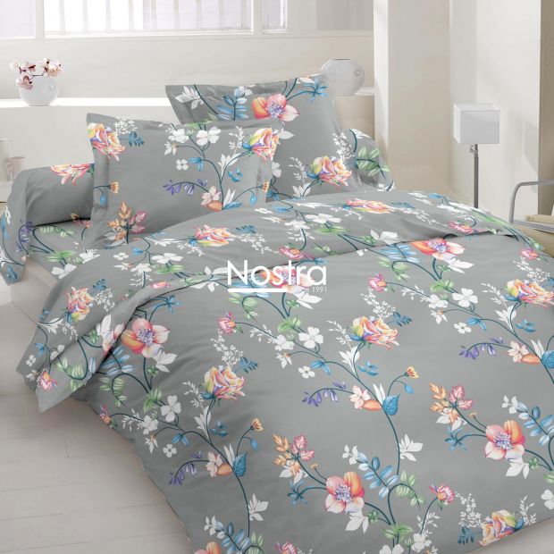 Polycotton bedding set FLOWERS 20-1780-LIGHT GREY