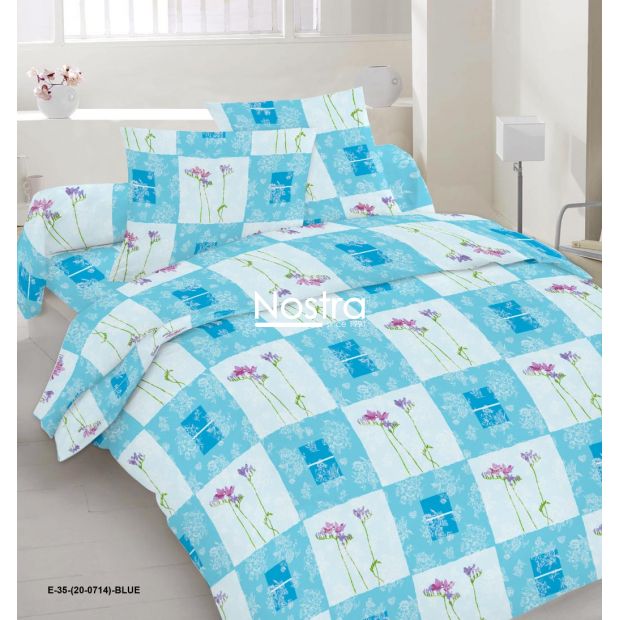 Polycotton bedding set FLOWERS 20-0714-BLUE 140x200, 50x70 cm