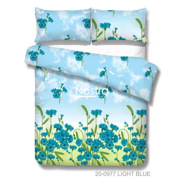 Polycotton bedding set FLOWERS 20-0977-LIGHT BLUE 140x200, 50x70 cm