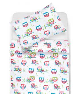 Bērnu katūna gultas veļa OWLS FAMILY 10-0074-PINK BLUE 10-0074-PINK BLUE